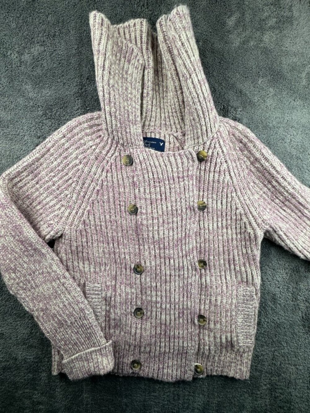American Eagle Mohair Alpaca XL Cardigan Sweater Pink Ivory Double Breasted